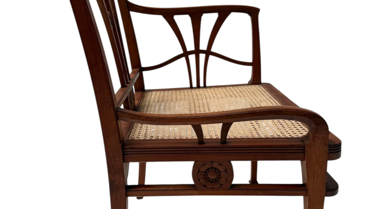 Art Nouveau Armchair with Wicker Seat by H.P. Mutters & Zoon, 1900s